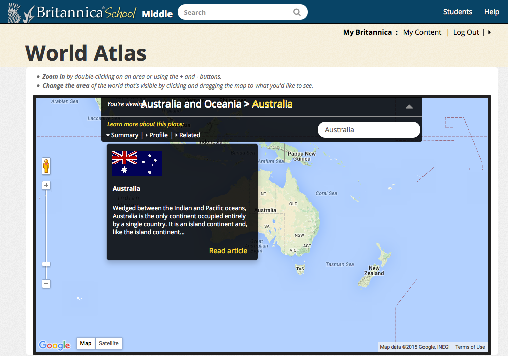 O atlas mundial interativo da Britannica tem mapas detalhados, imagens de satélite, dados relevantes, perfis completos dos países, artigos detalhados e links com
