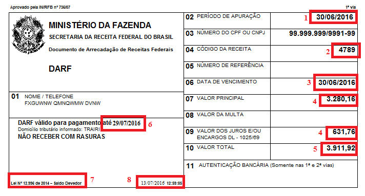 DARF PARA PAGAMENTO DE SALDO DEVEDOR DA NEGOCIAÇÃO O Darf para pagamento do saldo devedor não possui código de barras! 1.