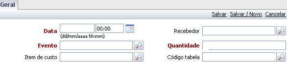 Pesquisando eventos ** No campo Evento Opção 1 - Clicar no ícone Lupa Na tela que se apresenta optar por Evento (código) ou Descrição. Clicar na palavra Evento ou Descrição.