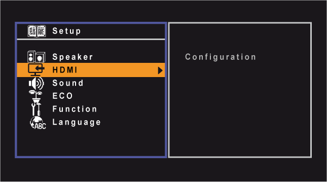 3. Use as chaves de cursor para selecionar a faixa desejada (frequência) e as chaves de cursor para ajustar o aumento. Margem de Ajuste -6,0 db a +6,0 db HDMI Configura as configurações HDMI. 4.