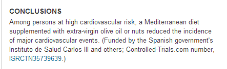 Conclusões Em pessoas com alto risco cardiovascular, a dieta Mediterrânea suplementada com