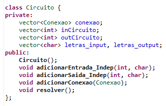 Figura 2.14: Trecho do código em c++ A primeira recebe os dados de cada linha do arquivo texto e armazena-os em variáveis inteiras (entrada1, entrada2, porta, saida).