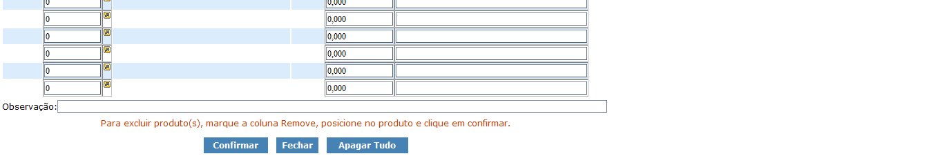 Após o sistema mostrar os cardápios do dia em questão, clique no COD UE do cardápio que deseja excluir o(s) produto(s), o sistema retornará à tela do mesmo.