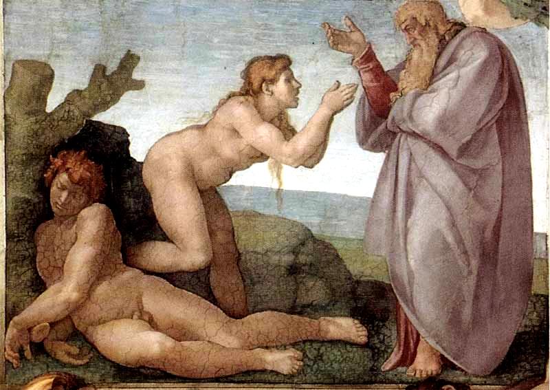 Figura 4: Comparação entre um detalhe de A criação de Adão, de Michelangelo, e o corte sagital de crânio e cérebro.