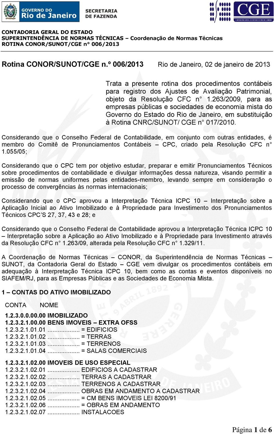 263/2009, para as empresas públicas e sociedades de economia mista do Governo do Estado do Rio de Janeiro, em substituição à Rotina CNRC/SUNOT/ CGE n 017/2010.