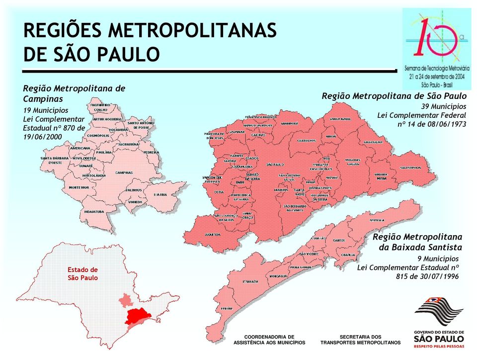 Municípios Lei Complementar Federal nº 14 de 08/06/1973 Estado de São Paulo Região