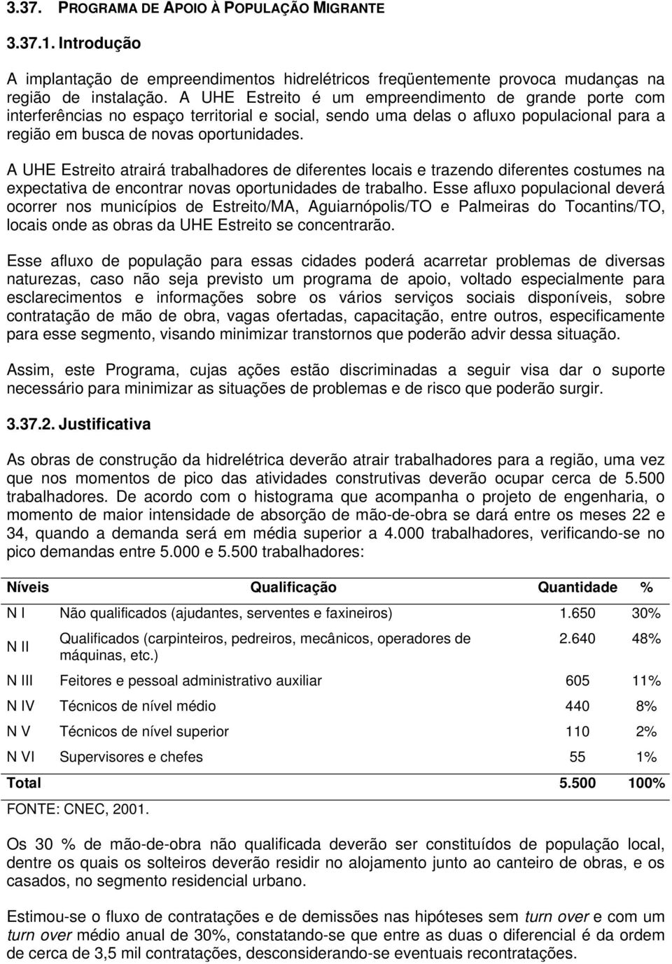 A UHE Estreito atrairá trabalhadores de diferentes locais e trazendo diferentes costumes na expectativa de encontrar novas oportunidades de trabalho.