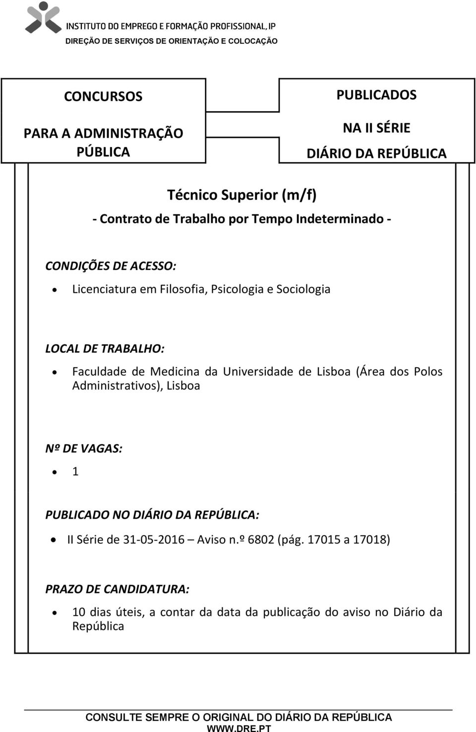 Administrativos), Lisboa II Série de 31-05-2016 Aviso n.