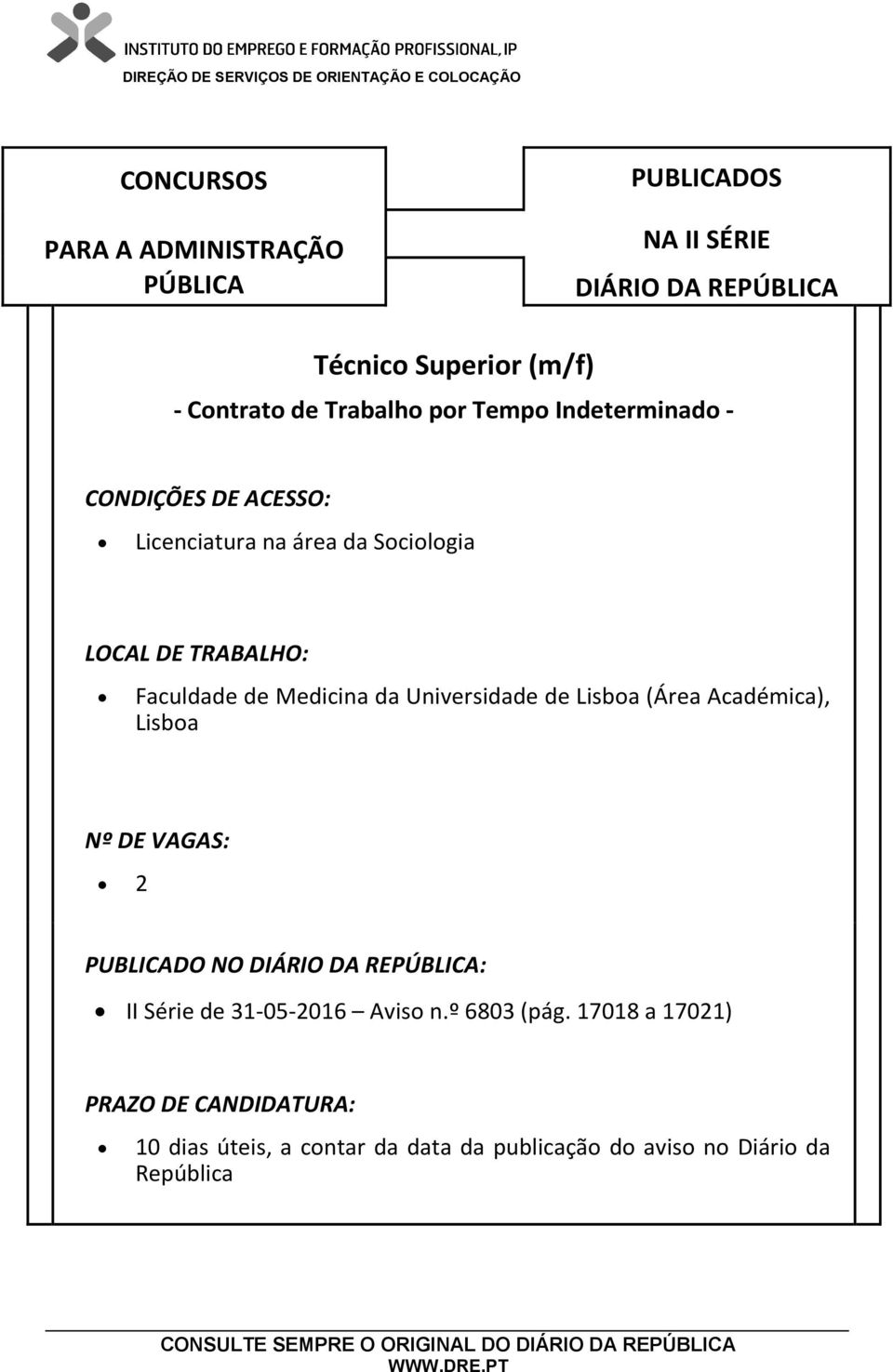 Académica), Lisboa 2 II Série de 31-05-2016 Aviso n.