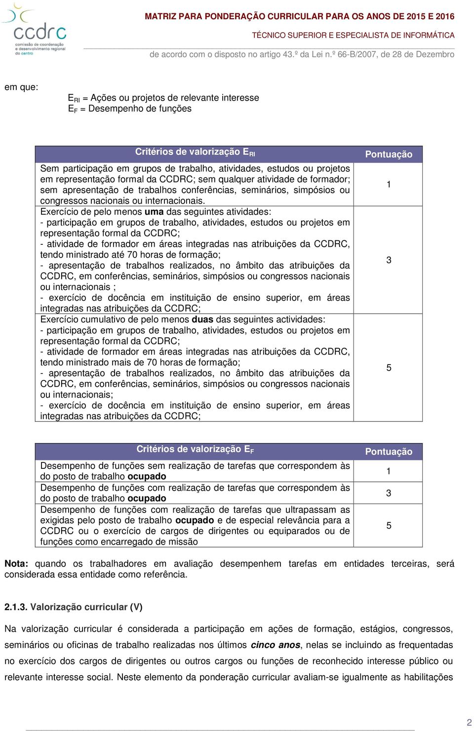 estudos ou projetos em representação formal da CCDRC; sem qualquer atividade de formador; sem apresentação de trabalhos conferências, seminários, simpósios ou congressos nacionais ou internacionais.