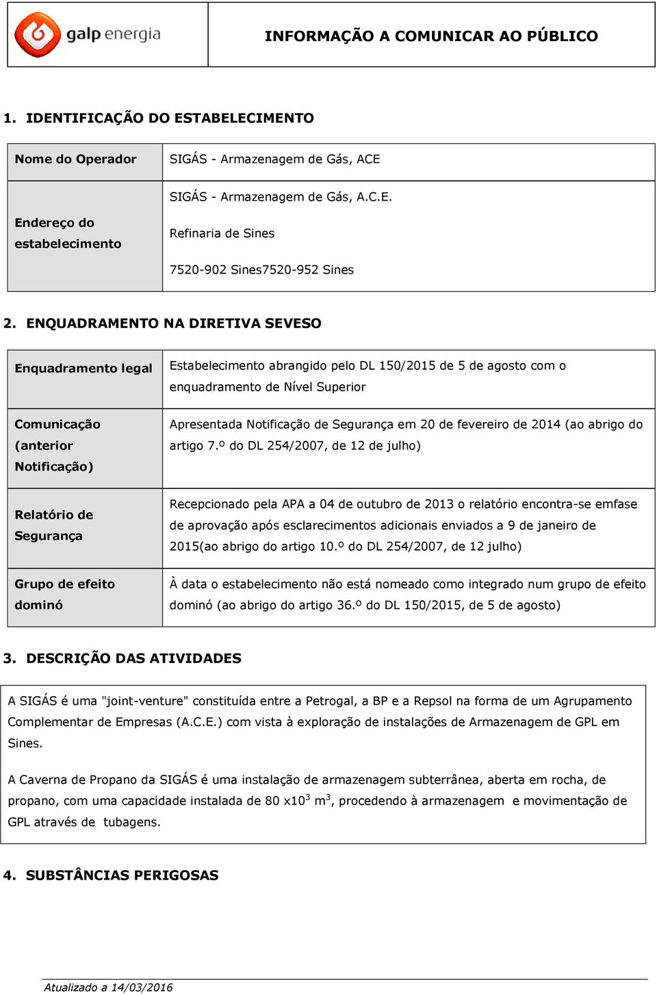 Notificação de Segurança em 20 de fevereiro de 2014 (ao abrigo do artigo 7.