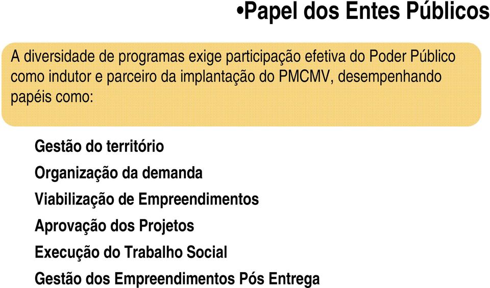 como: Gestão do território Organização da demanda Viabilização de Empreendimentos