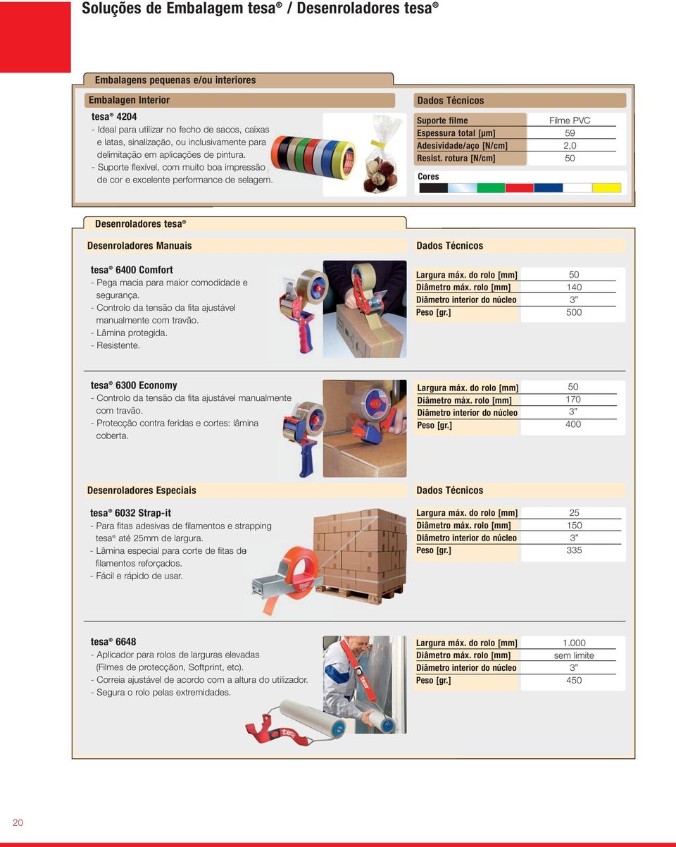 rotura [N/cm] 50 es Desenroladores tesa Desenroladores Manuais tesa 6400 Comfort Pega macia para maior comodidade e segurança. Controlo da tensão da fita ajustável manualmente com travão.