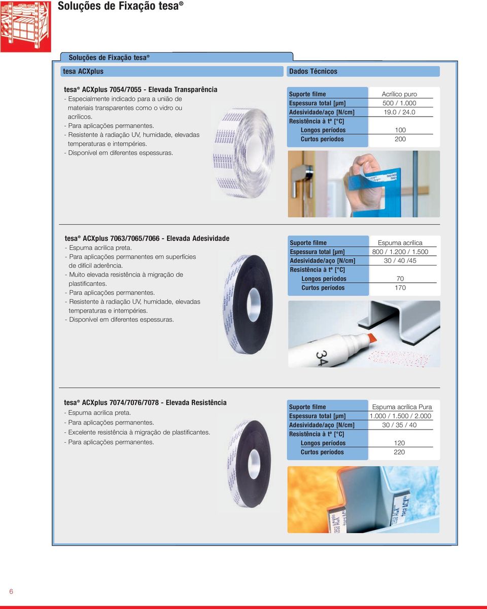 000 Adesividade/aço [N/cm] 19.0 / 24.0 Longos períodos 100 Curtos períodos 200 tesa ACXplus 7063/7065/7066 Elevada Adesividade Espuma acrilica preta.