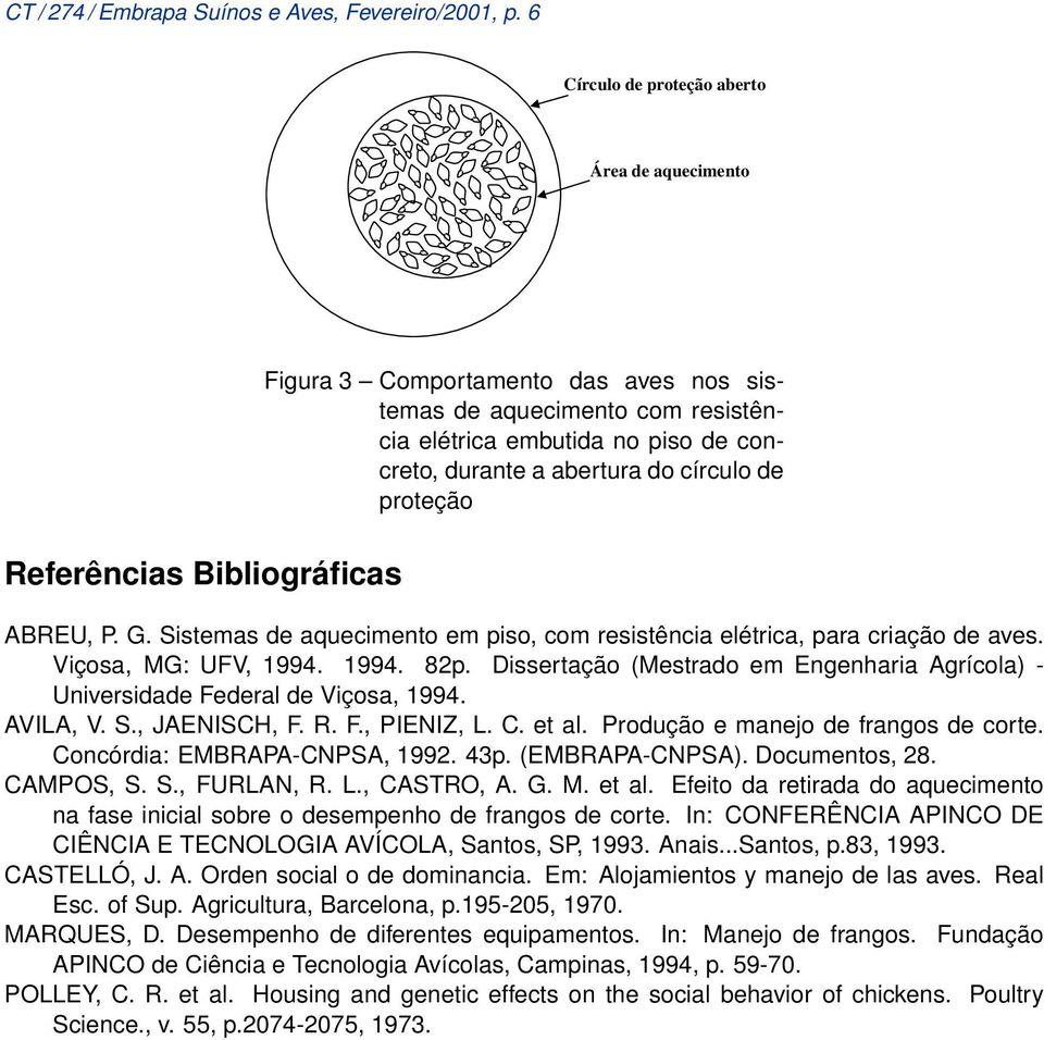 a abertura do círculo de proteção ABREU, P. G. Sistemas de aquecimento em piso, com resistência elétrica, para criação de aves. Viçosa, MG: UFV, 1994. 1994. 82p.