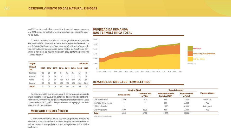 Trata-se de um mercado a ser desenvolvido (green field), e a estimativa de consumo é na ordem de 320 mil m 3 /dia em 2030, conforme demonstra a tabela a seguir.