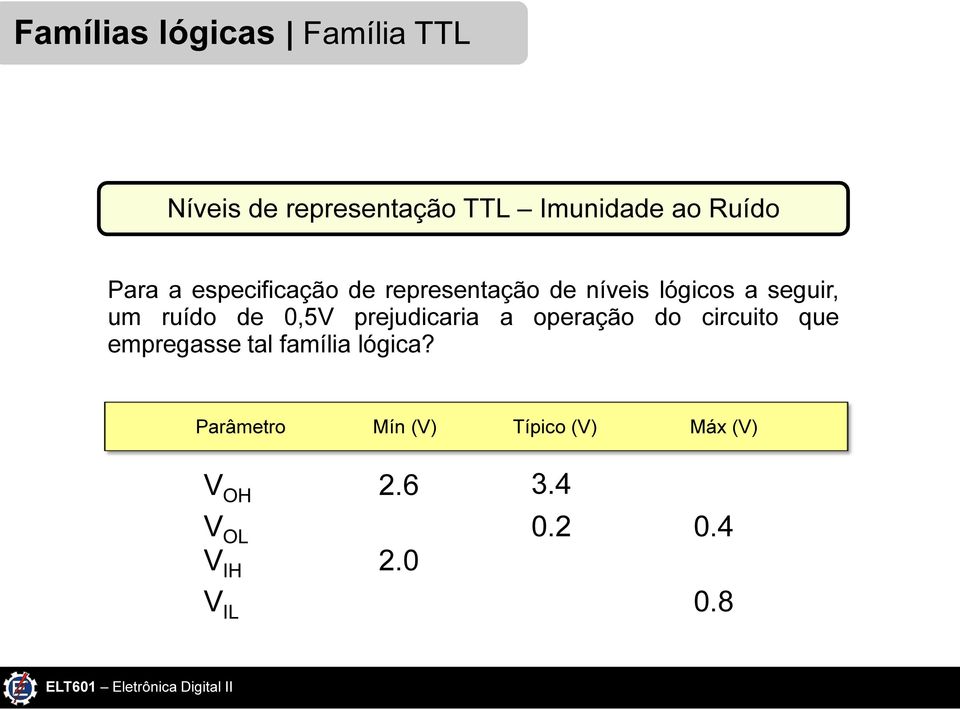 0,5V prejudicaria a operação do circuito que empregasse tal família lógica?