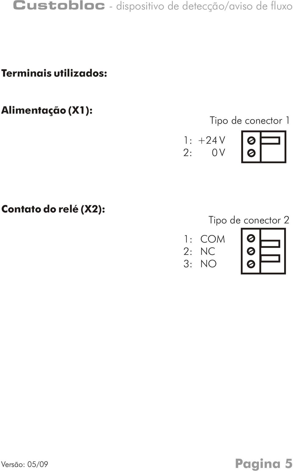 2: 0 V Contato do relé (X2): 1: COM