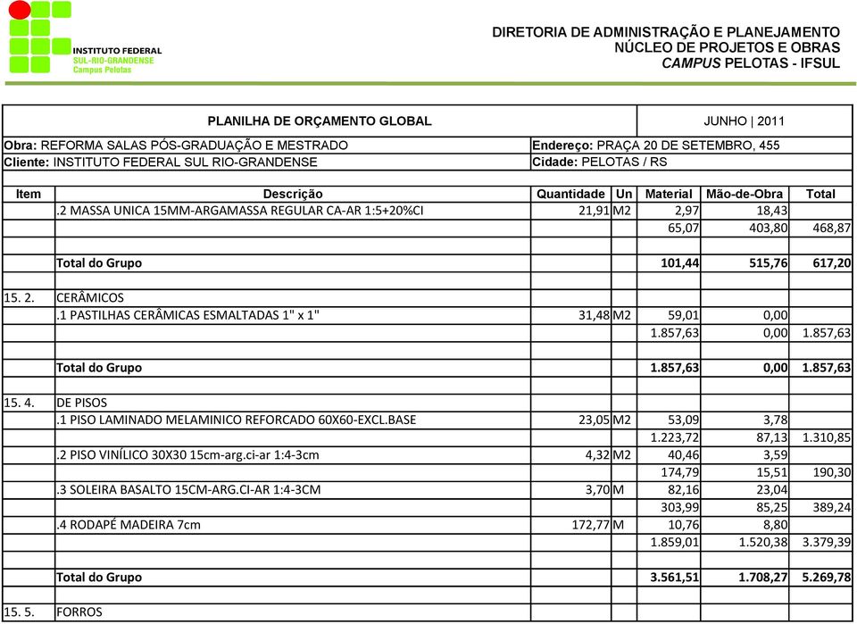 1 PISO LAMINADO MELAMINICO REFORCADO 60X60-EXCL.BASE 23,05 M2 53,09 3,78 1.223,72 87,13 1.310,85.2 PISO VINÍLICO 30X30 15cm-arg.