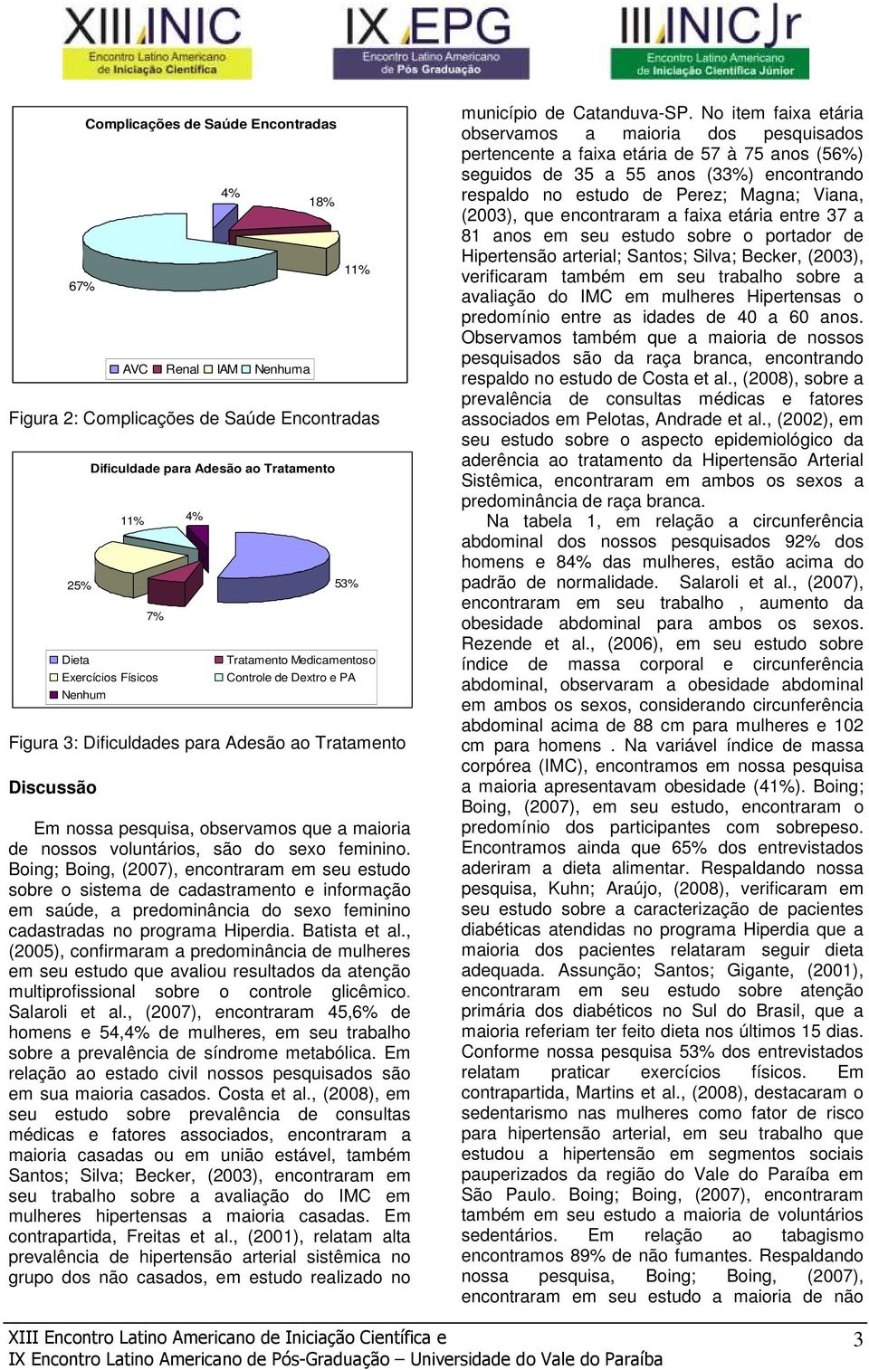 Boing; Boing, (2007), encontraram em seu estudo sobre o sistema de cadastramento e informação em saúde, a predominância do sexo feminino cadastradas no programa Hiperdia. Batista et al.