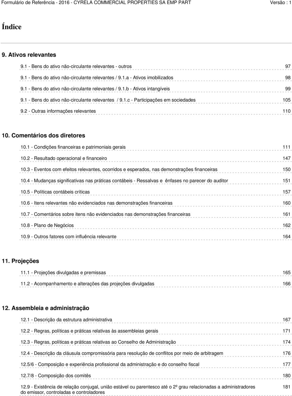 2 - Outras informações relevantes 110 10. Comentários dos diretores 10.1 - Condições financeiras e patrimoniais gerais 111 10.2 - Resultado operacional e financeiro 147 10.