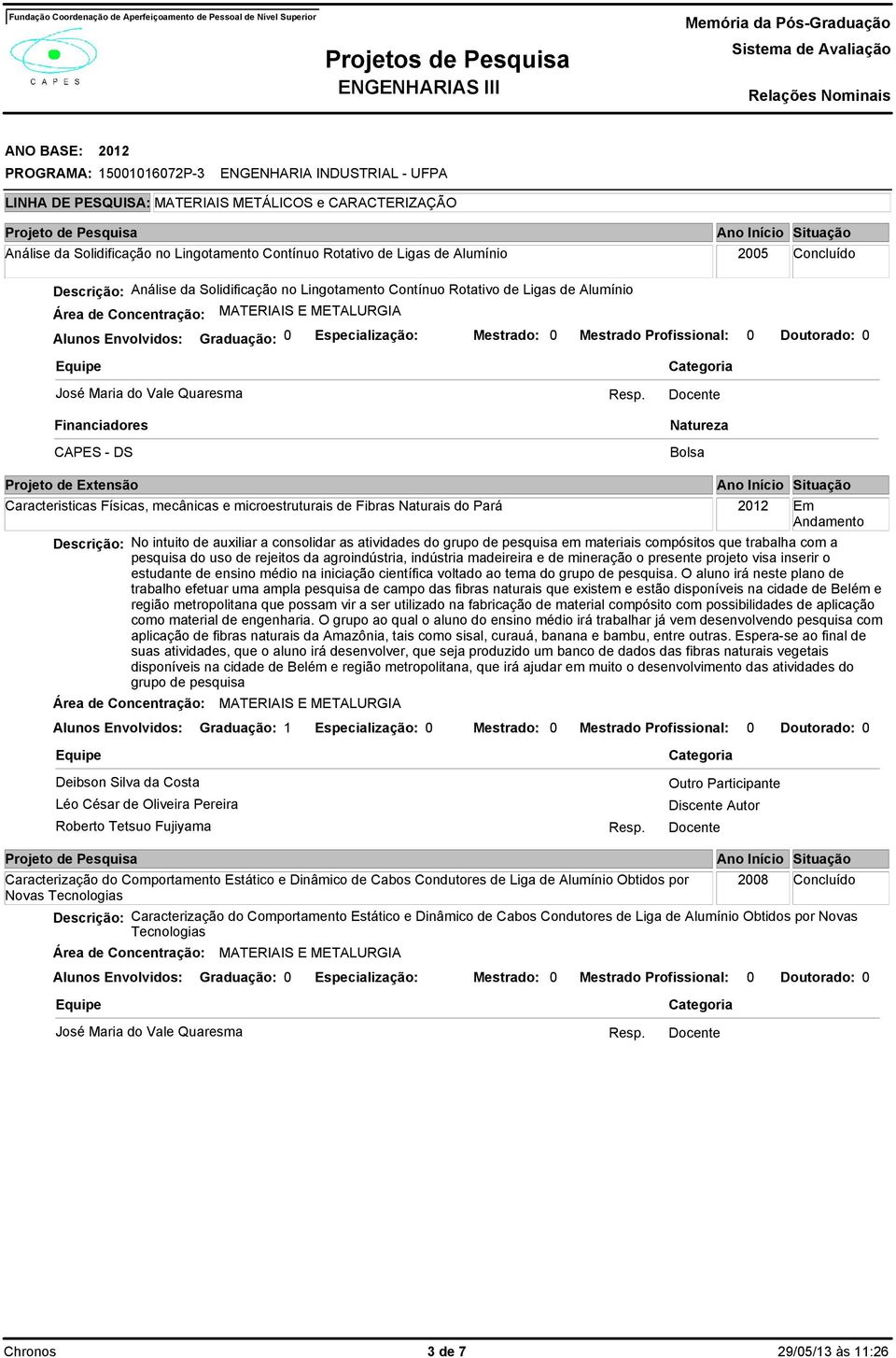 intuito de auxiliar a consolidar as atividades do grupo de pesquisa em materiais compósitos que trabalha com a pesquisa do uso de rejeitos da agroindústria, indústria madeireira e de mineração o