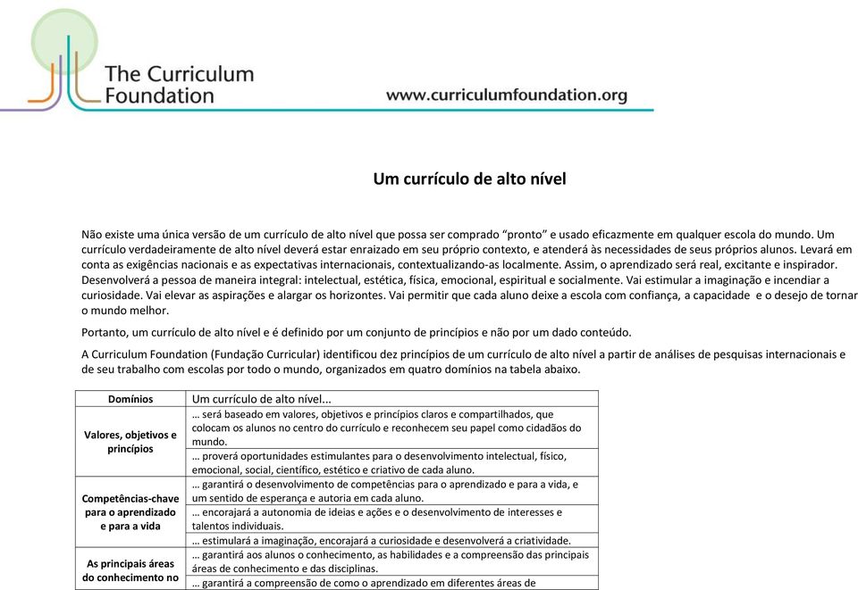 Levará em conta as exigências nacionais e as expectativas internacionais, contextualizando-as localmente. Assim, o aprendizado será real, excitante e inspirador.