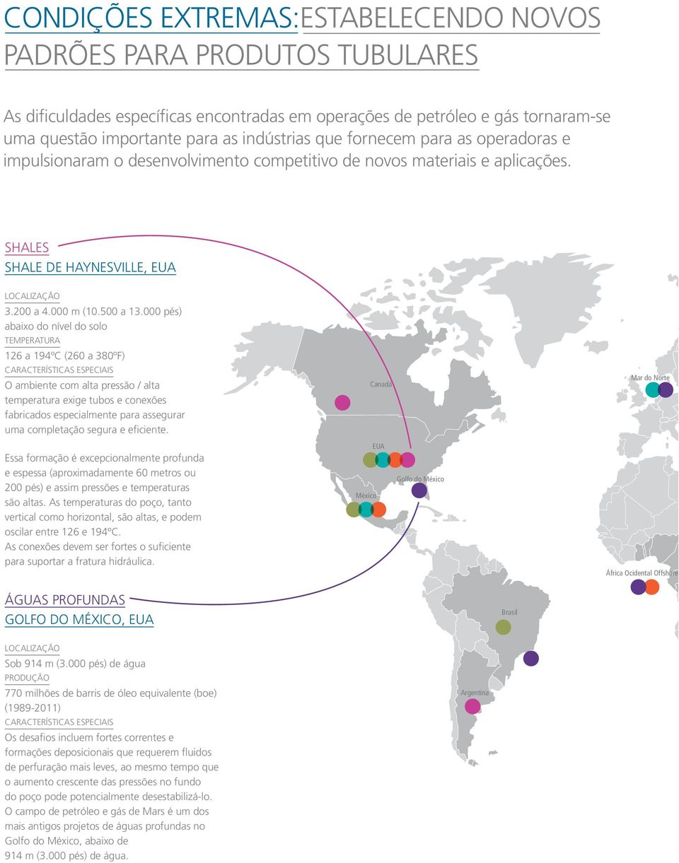 000 pés) abaixo do nível do solo TEMPERATURA 126 a 194ºC (260 a 380ºF) CARACTERÍSTICAS ESPECIAIS O ambiente com alta pressão / alta temperatura exige tubos e conexões fabricados especialmente para