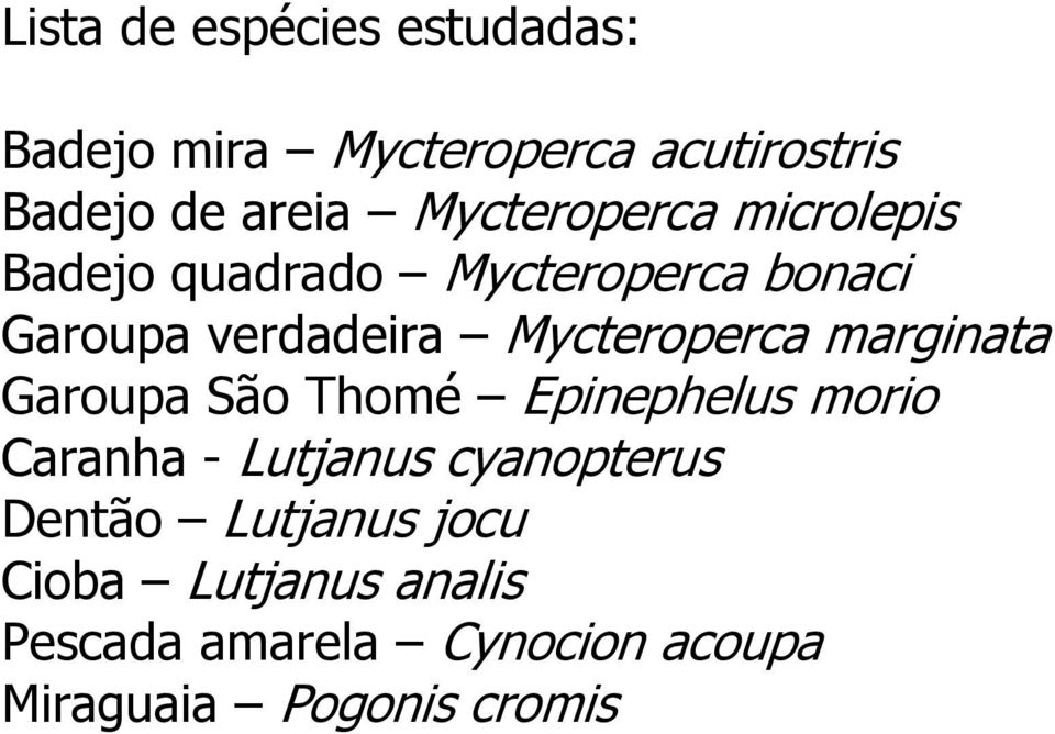 Mycteroperca marginata Garoupa São Thomé Epinephelus morio Caranha - Lutjanus