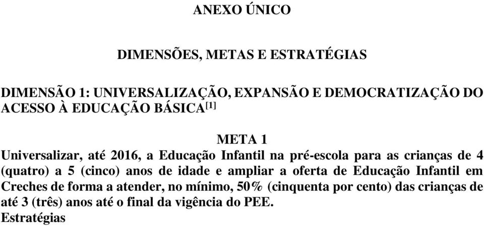 (quatro) a 5 (cinco) anos de idade e ampliar a oferta de Educação Infantil em Creches de forma a atender, no