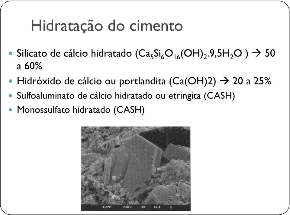 9,5H 95HO 2 ) 50 a 60% Hidróxido de cálcio ou portlandita