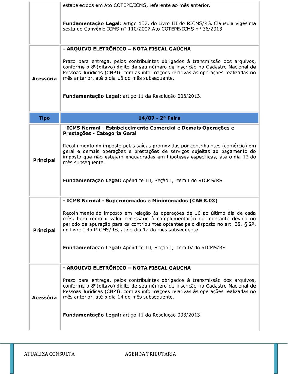 14/07-2 Feira - ICMS Normal - Estabelecimento Comercial e Demais Operações e Prestações - Categoria Geral Recolhimento do imposto pelas saídas promovidas por contribuintes (comércio) em geral e