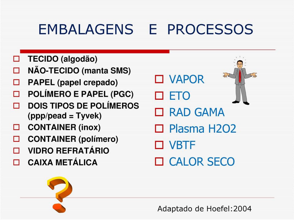 = Tyvek) CONTAINER (inox) CONTAINER (polímero) VIDRO REFRATÁRIO CAIXA