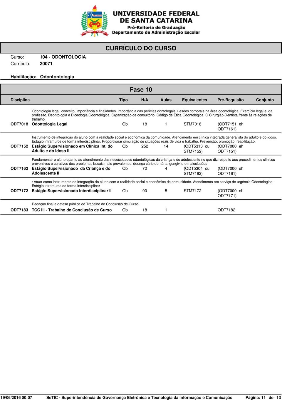 ODT7018 Odontologia Legal Ob 18 1 STM7018 (ODT7151 ODT7161) Instrumento de integração do aluno com a realidade social e econômica da comunidade.