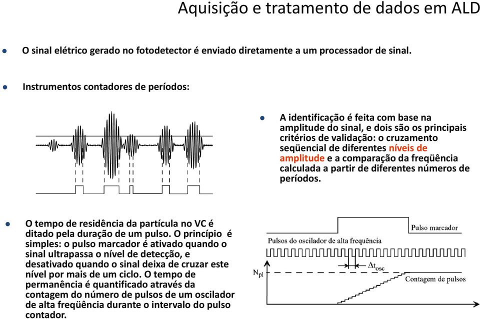 e a comparação da freqüência calculada a partir de diferentes números de períodos. O tempo de residência da partícula no VC é ditado pela duração de um pulso.