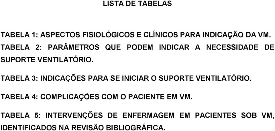 TABELA 3: INDICAÇÕES PARA SE INICIAR O SUPORTE VENTILATÓRIO.