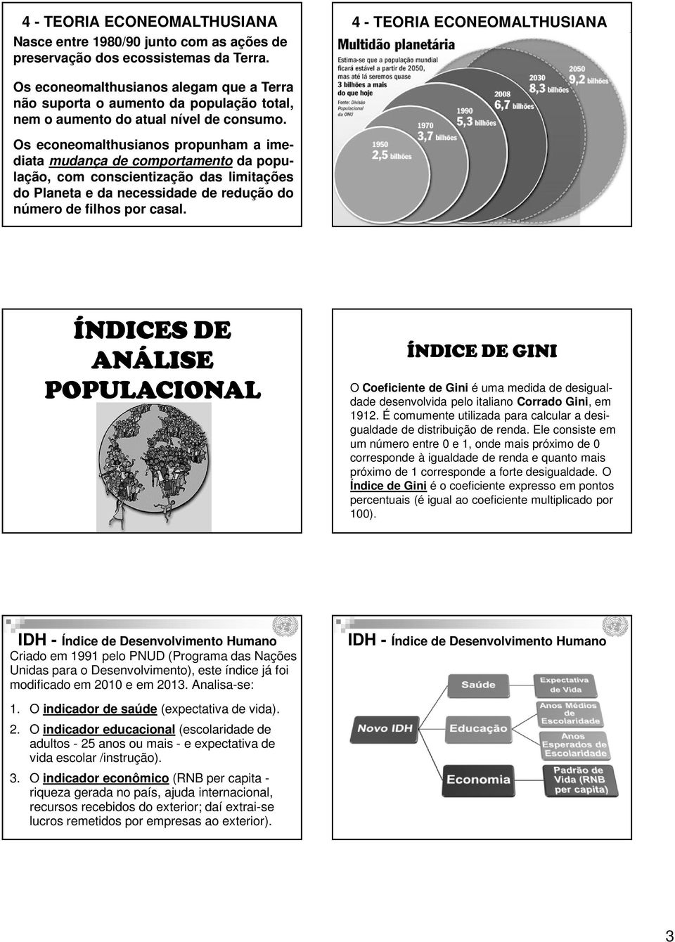 Os econeomalthusianos propunham a imediata mudança de comportamento da população, com conscientização das limitações do Planeta e da necessidade de redução do número de filhos por casal.