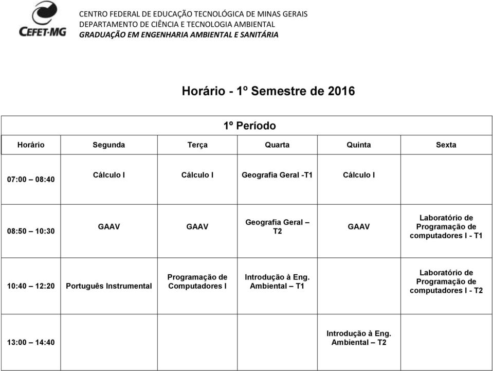 12:20 Português Instrumental Programação de Computadores I Introdução à Eng.