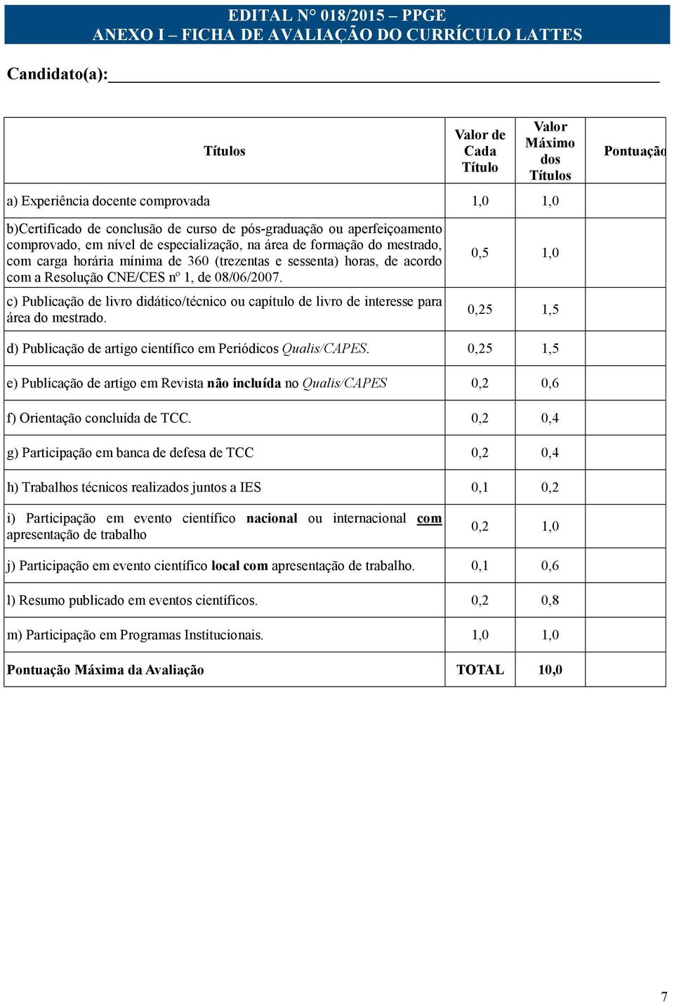 horas, de acordo com a Resolução CNE/CES nº 1, de 08/06/007. c) Publicação de livro didático/técnico ou capítulo de livro de interesse para área do mestrado.