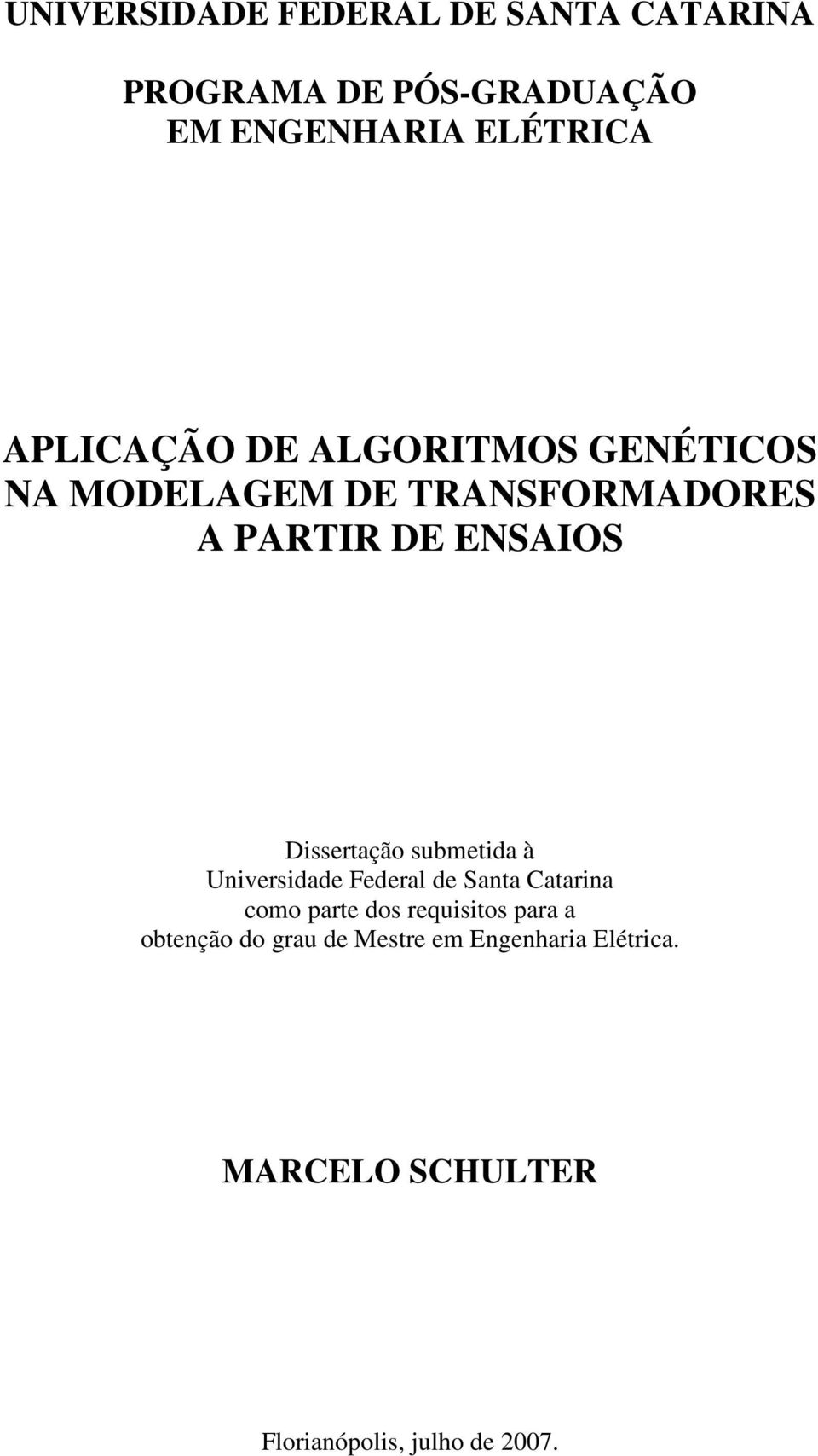 Dissertação submetida à Universidade Federal de Santa Catarina como parte dos requisitos