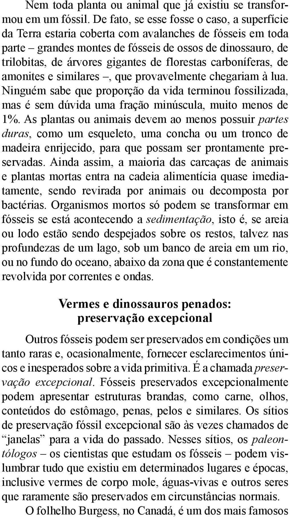 florestas carboníferas, de amonites e similares, que provavelmente chegariam à lua. Ninguém sabe que proporção da vida terminou fossilizada, mas é sem dúvida uma fração minúscula, muito menos de 1%.