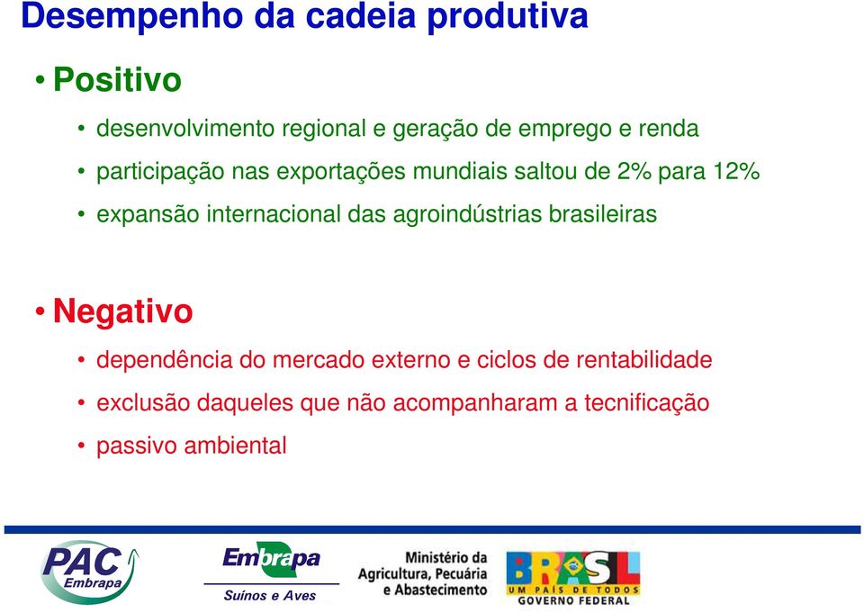 internacional das agroindústrias brasileiras Negativo dependência do mercado externo e