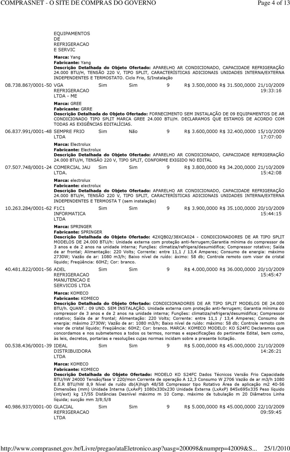 Ciclo Frio, S/Instalação Sim Sim 9 R$ 3.500,0000 R$ 31.