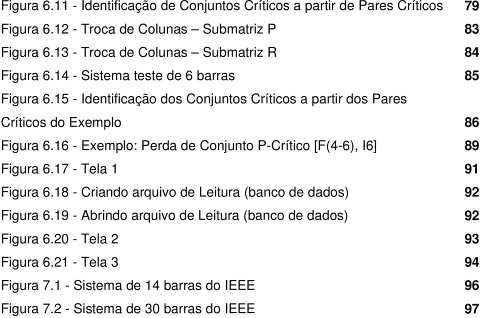 15 - Idenificação dos Conjunos Críicos a parir dos Pares Críicos do Exemplo 86 Figura 6.16 - Exemplo: Perda de Conjuno P-Críico [F(4-6), I6] 89 Figura 6.