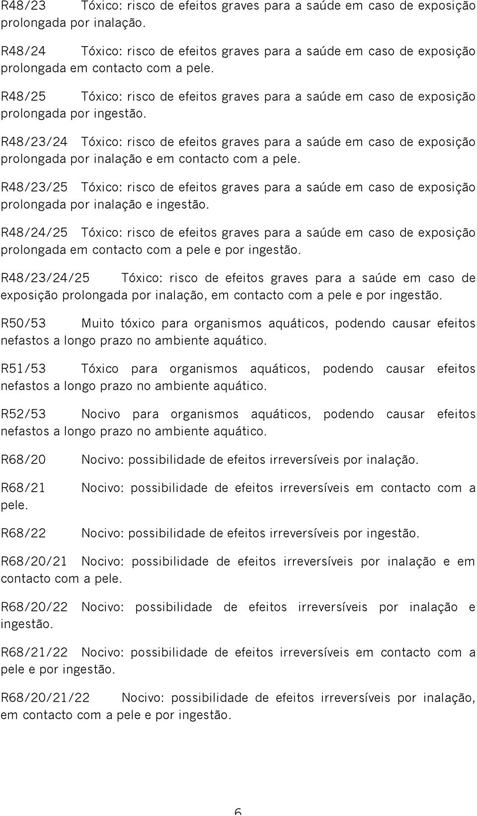 R48/25 Tóxico: risco de efeitos graves para a saúde em caso de exposição prolongada por ingestão.