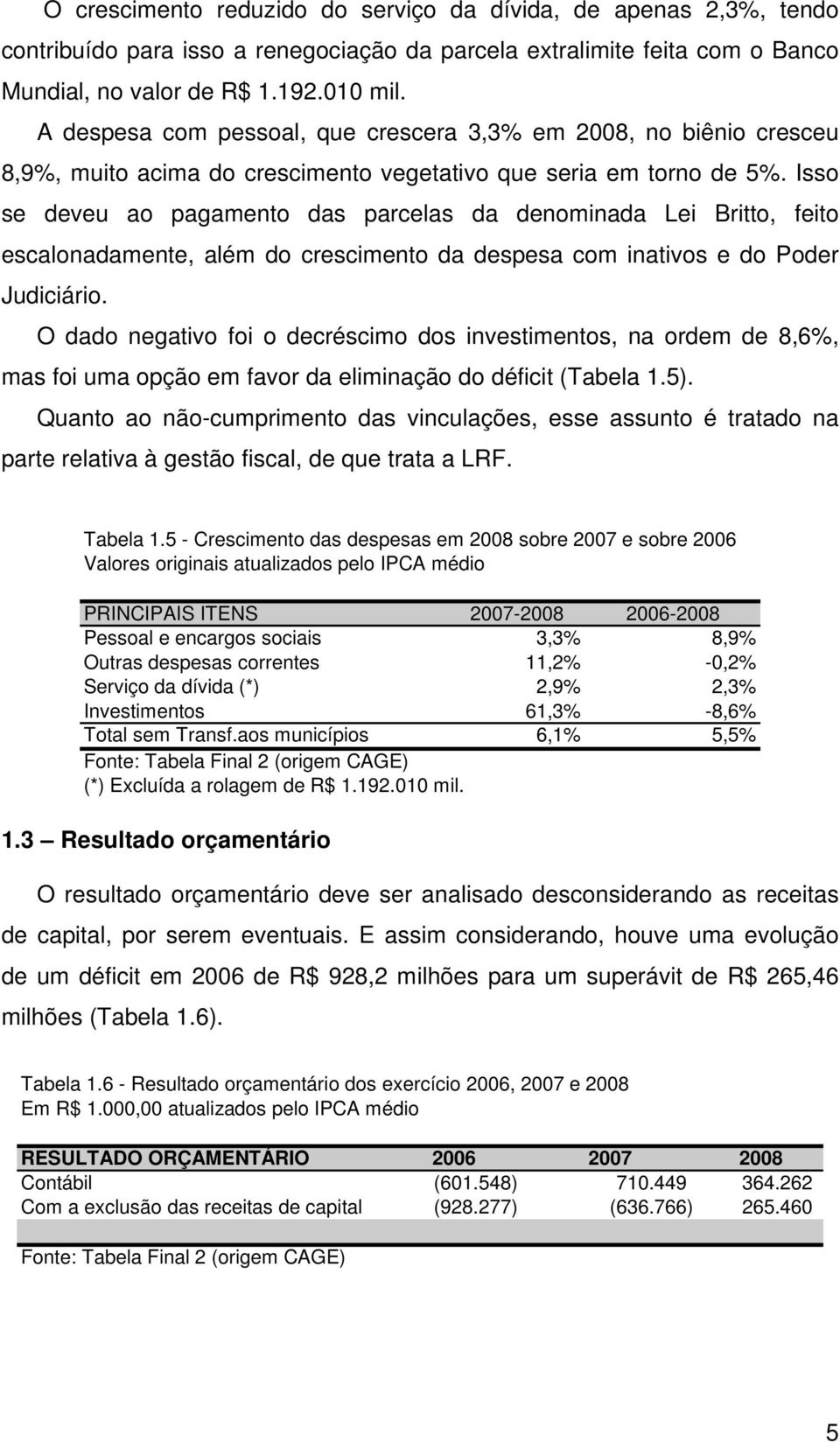 Isso se deveu ao pagamento das parcelas da denominada Lei Britto, feito escalonadamente, além do crescimento da despesa com inativos e do Poder Judiciário.