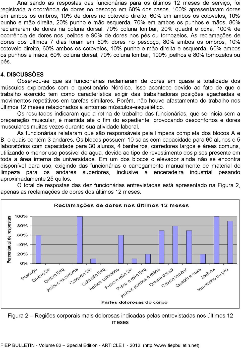 20% quadril e coxa, 100% de ocorrência de dores nos joelhos e 90% de dores nos pés ou tornozelos.