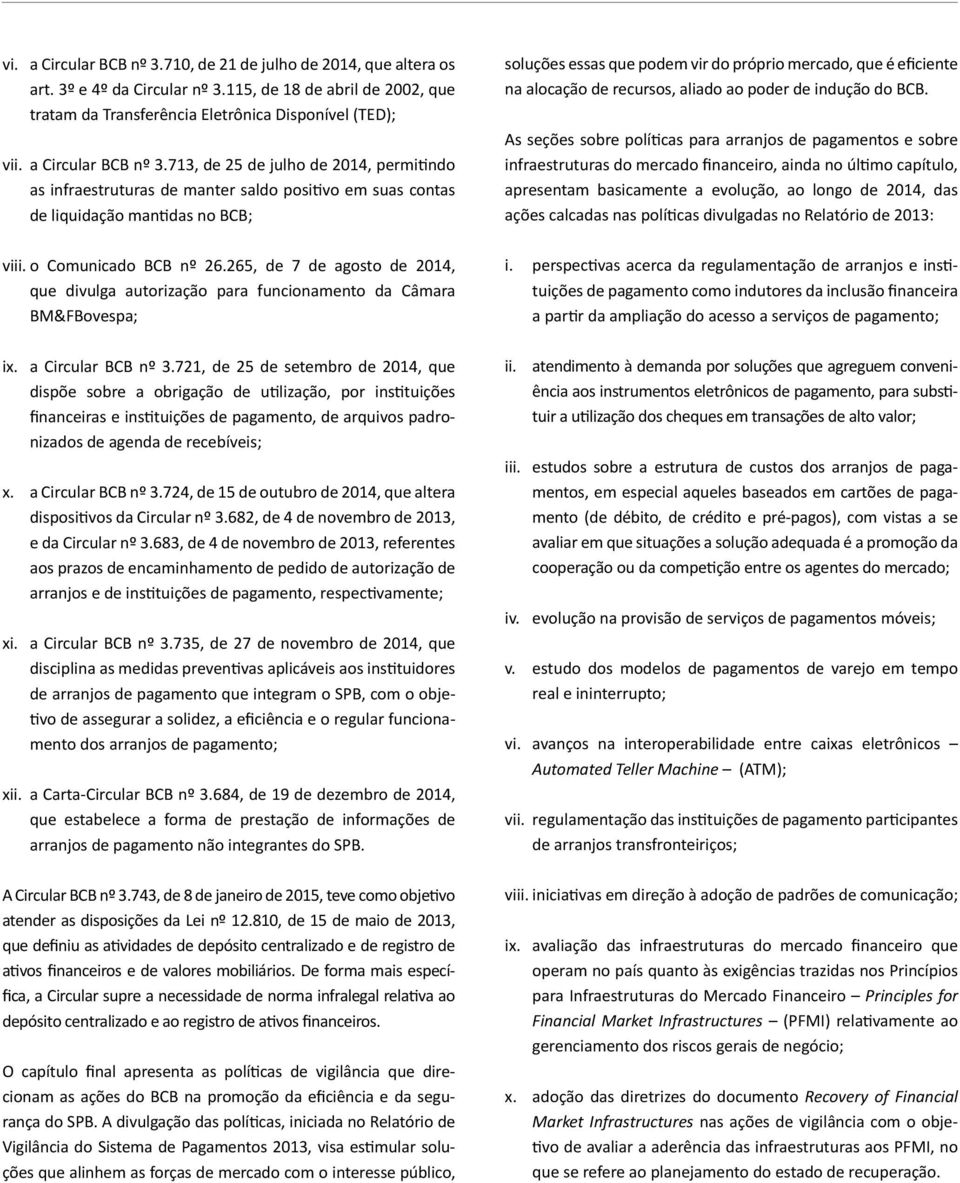 265, de 7 de agosto de 2014, que divulga autorização para funcionamento da Câmara BM&FBovespa; ix. a Circular BCB nº 3.