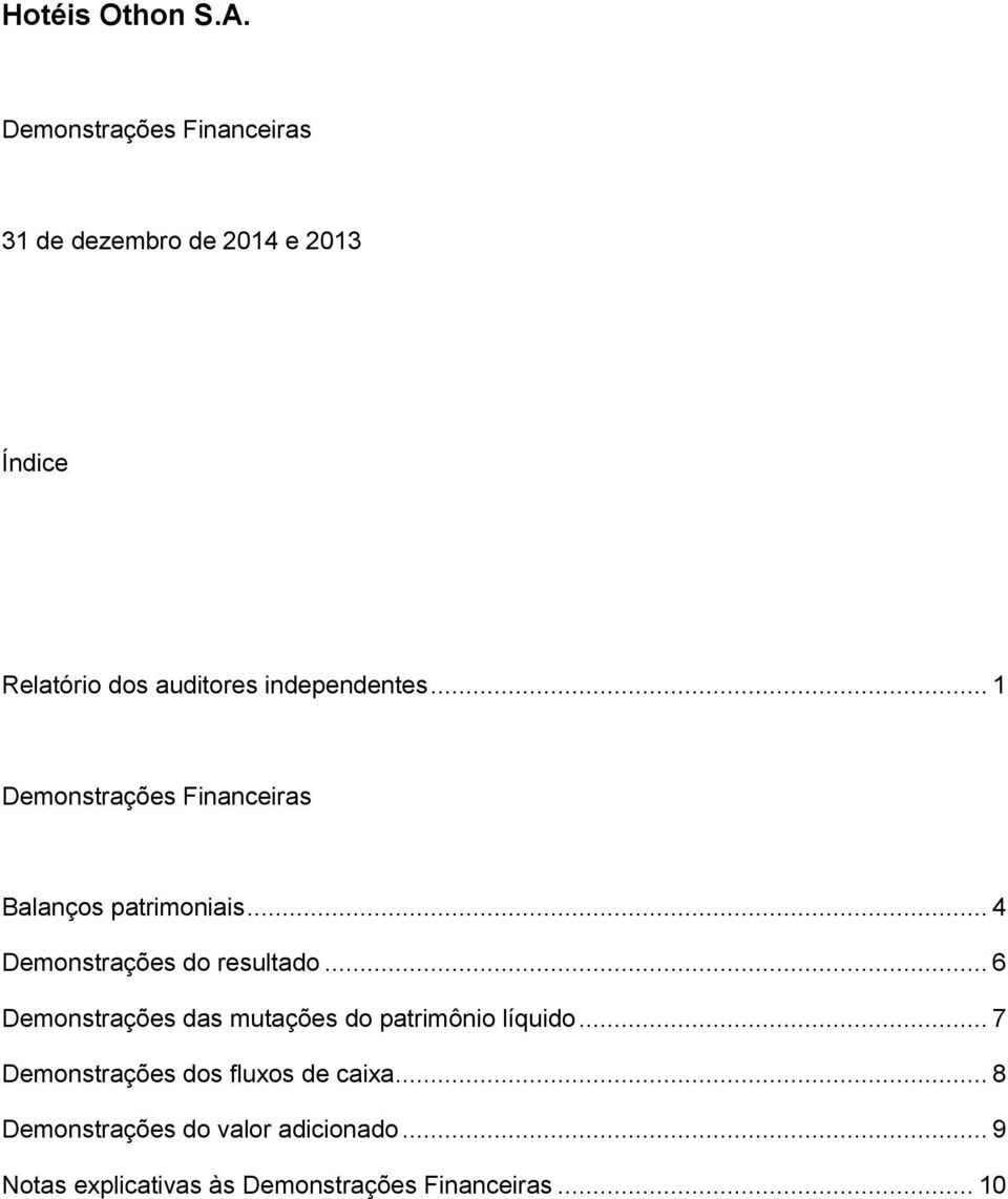 independentes... 1 Demonstrações Financeiras Balanços patrimoniais... 4 Demonstrações do resultado.