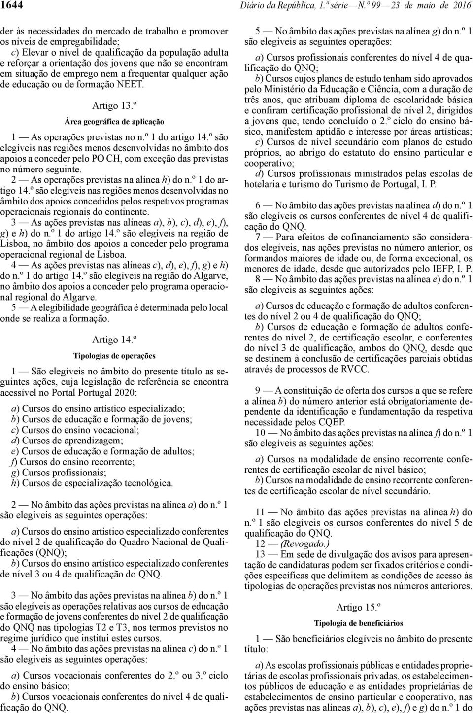 que não se encontram em situação de emprego nem a frequentar qualquer ação de educação ou de formação NEET. Artigo 13.º Área geográfica de aplicação 1 As operações previstas no n.º 1 do artigo 14.